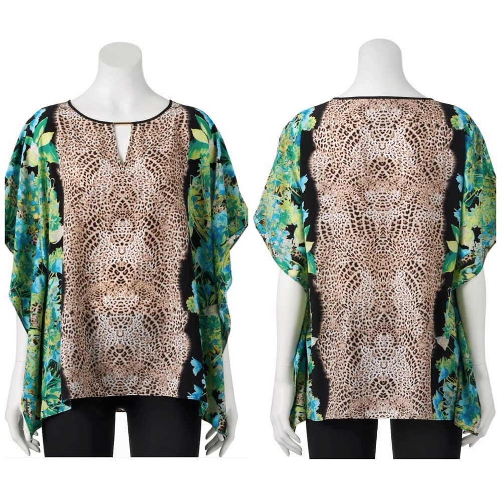 Dana Buchman Cheetah Floral Batwing Top Blouse SZ S